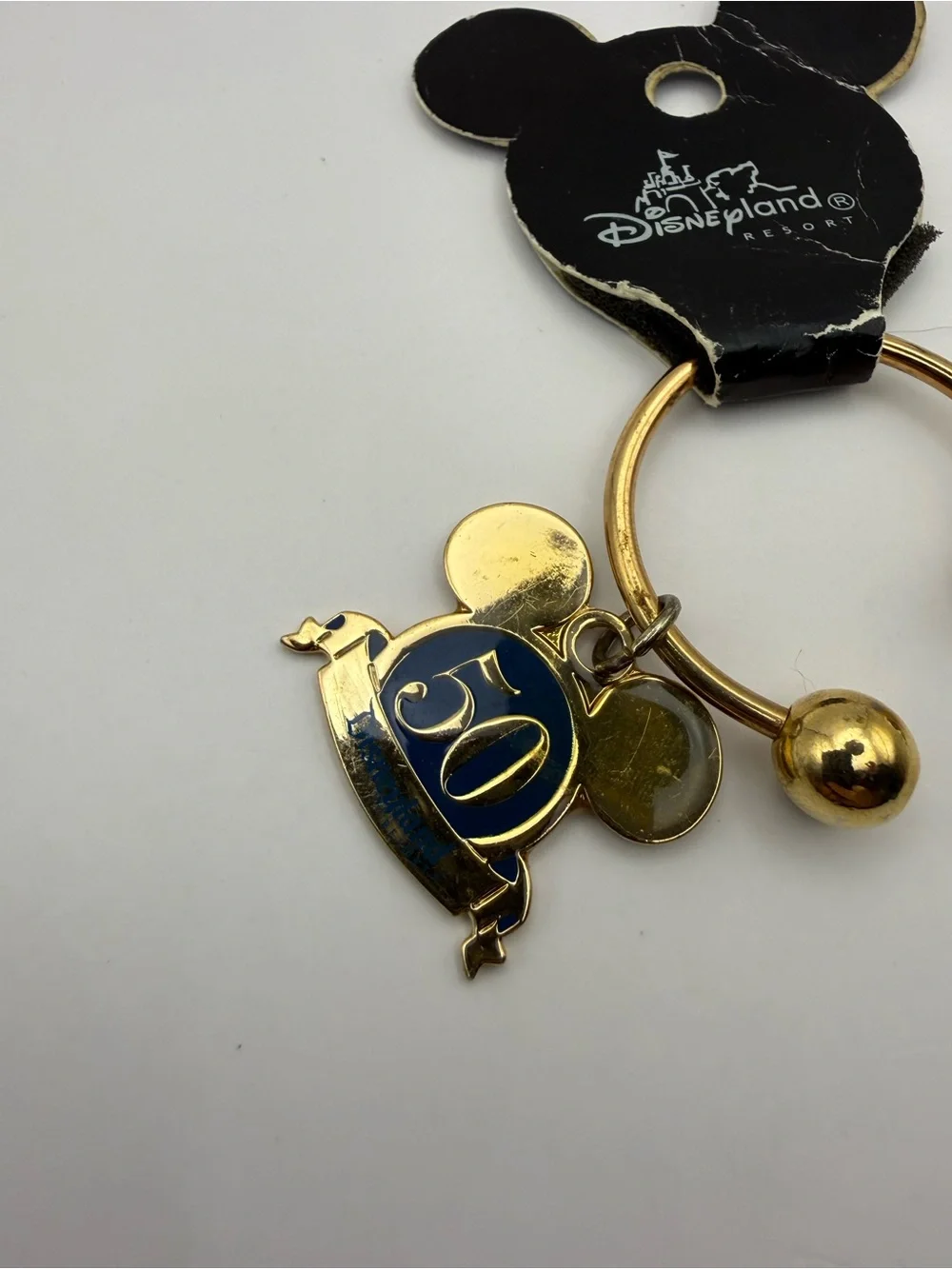 Vintage Disneyland 50th Anniversary Keychain Mickey Ears, Tinker Bell Gold Tone